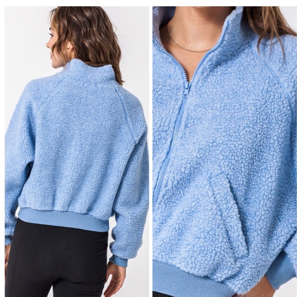 LIGHT BLUE TEDDY BOMBER JACKET - Picture 3 of 4